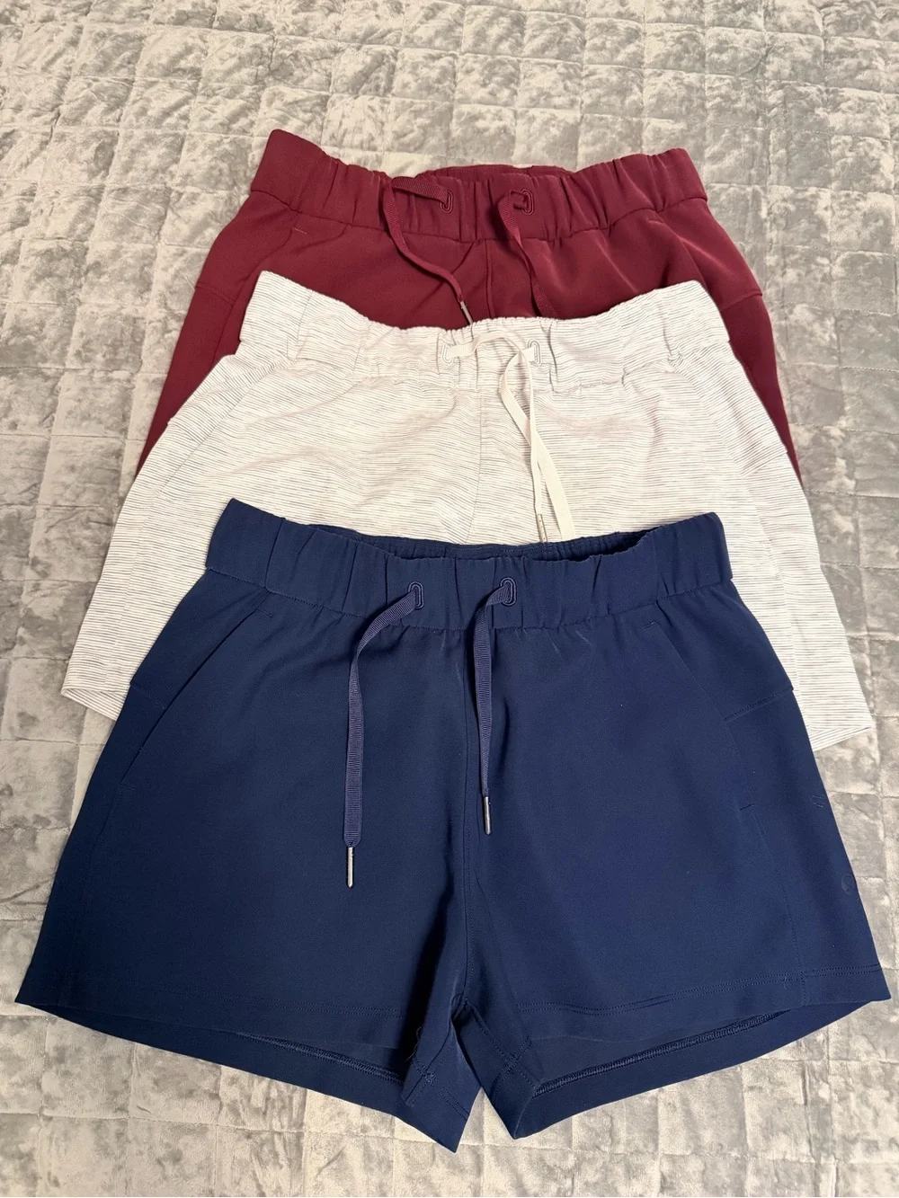 Women’s Drawstring Casual Shorts - Navy, burgundy and stripes gray